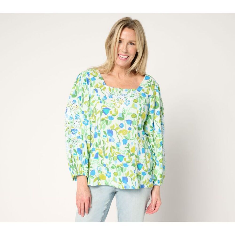 Susan Graver Women's Top Sz XS PURE Embroidered Printed Multi-colored A684083